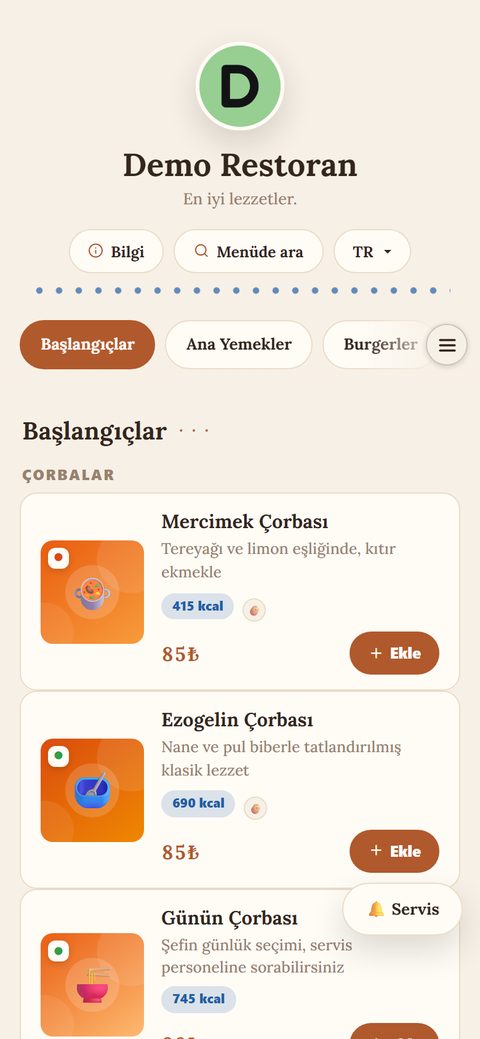 Çay Bahçesi teması, demo menüde