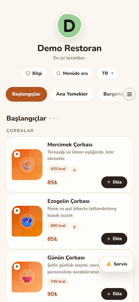 Fırın teması, demo menüde