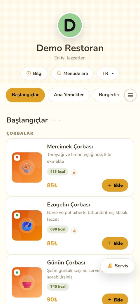 Kahvaltıcı teması, demo menüde