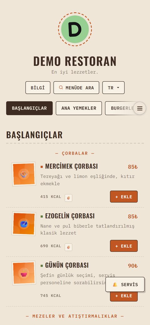 Kraft teması, demo menüde