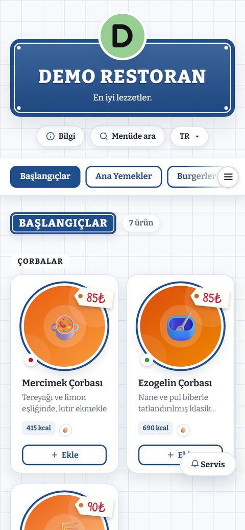 Lokanta teması, demo menüde