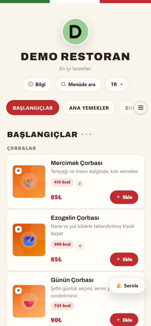 Pizzacı teması, demo menüde