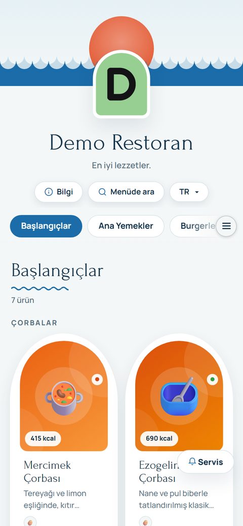 Sahil teması, demo menüde