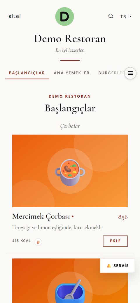 Şef teması, demo menüde