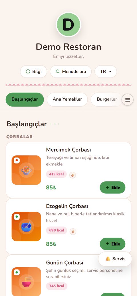 Şekerci teması, demo menüde