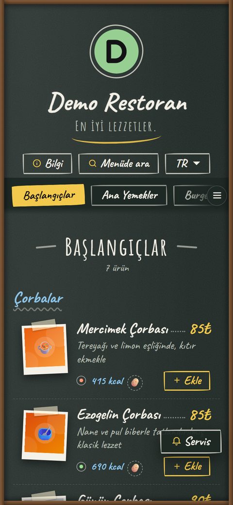 Tebeşir teması, demo menüde
