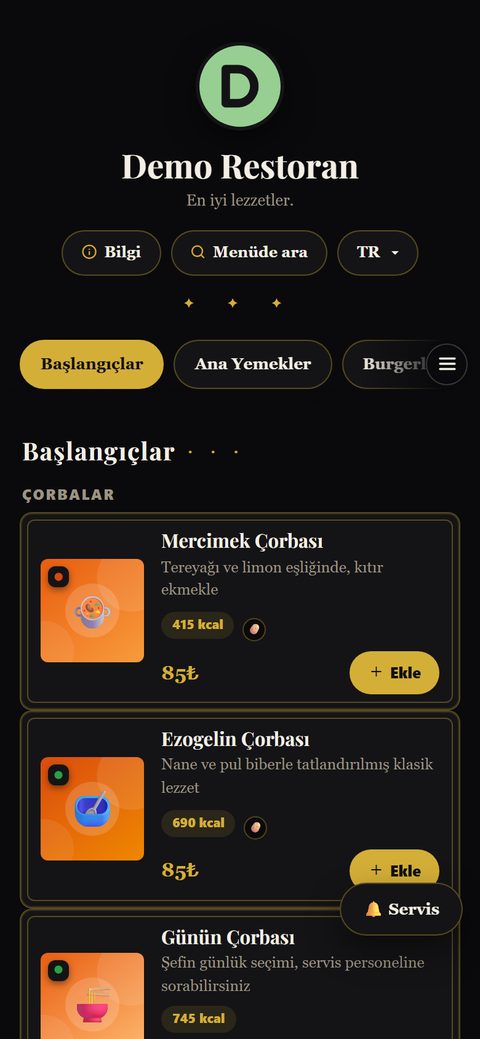 Altın Varak teması, demo menüde
